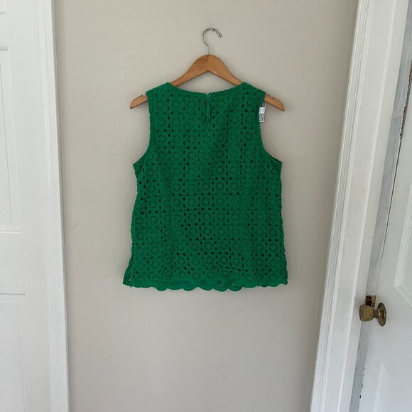 Talbots Eyelet Sleeveless Top Size 14 Green Blouse Summer Cotton Shell - Picture 4 of 6